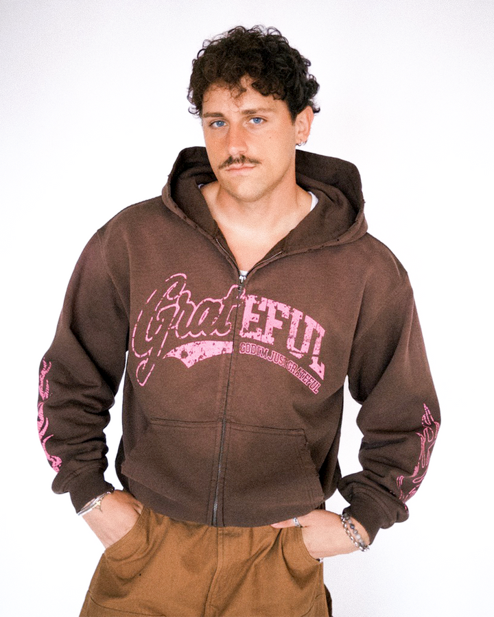 Grateful Zip Hoodie - Brown
