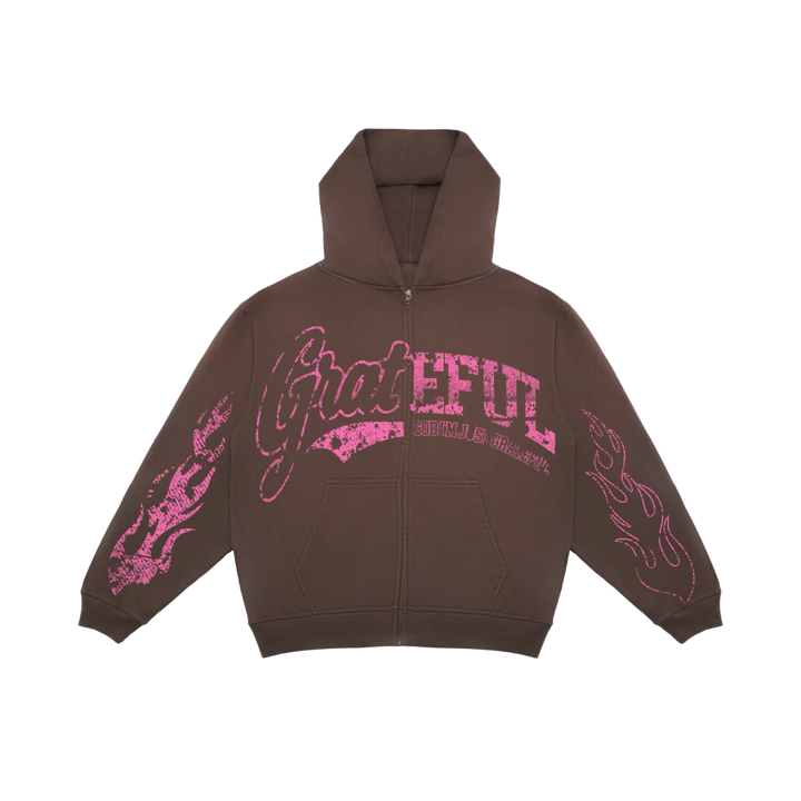 Grateful Zip Hoodie - Brown